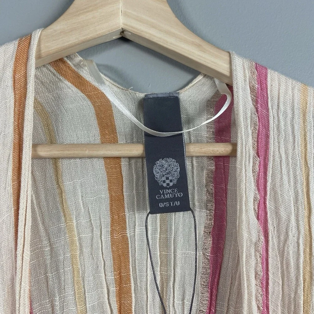 Vince Camuto Sunset Striped Gauze Kimono‎ Cover Up Metallic Accents O/S V4612328
